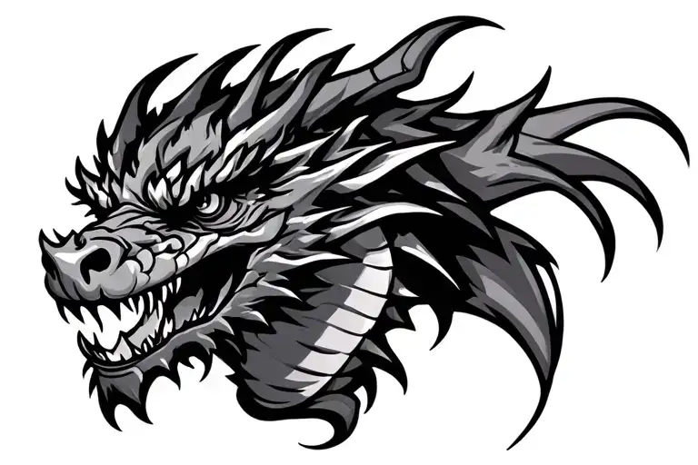 English dragon head angry tattoo design idea