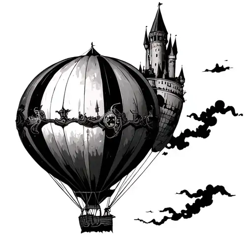 howls moving castle hot Air balloon steampunk tattoo for leg tattoo design idea