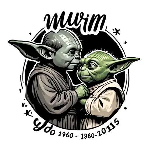 marvin and Yoda looking at each other with mum written in between and the dates 1960-2015 tattoo design idea