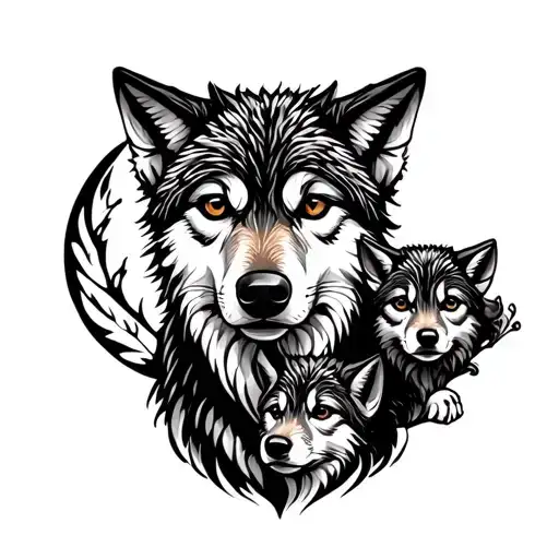 a wolf and two cubs tattoo design idea