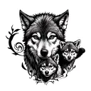 a wolf and two cubs tattoo design idea
