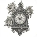 lion flower's grandfather clock tattoo design idea