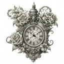 lion flower's grandfather clock tattoo design idea