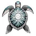 poly turtle with excessive ocean waves and Greek design tattoo design idea