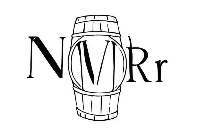 barrel with initials N, W, R, R tattoo design idea