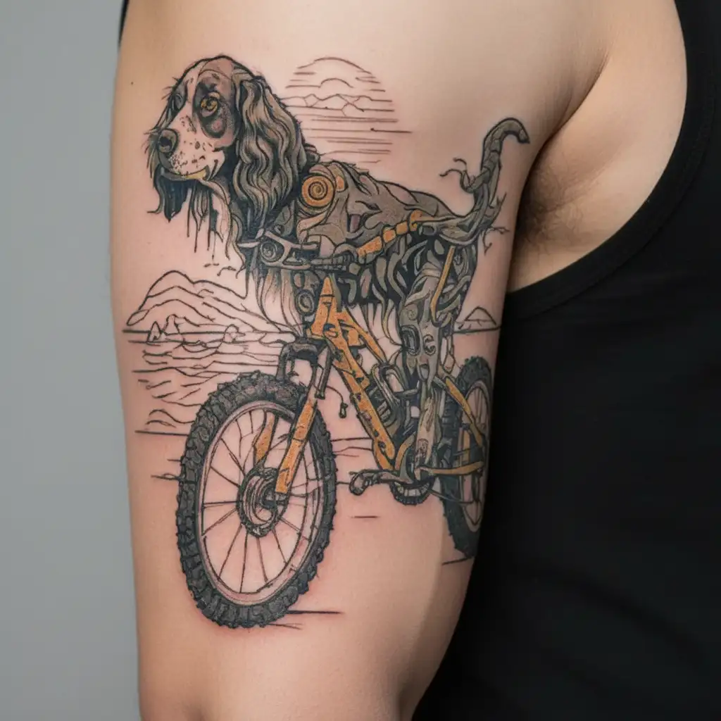 POST SLUDGE METAL WILD CROSS COUNTRY MOUNTAIN BICYCLE MOUNTAINS RIVER SPANIEL BRETON tattoo design idea