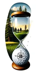 family and forest and hour glass and compass golf course golf ball tattoo design idea
