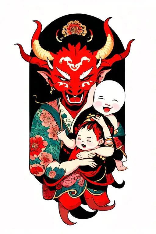 the devil with a giggling baby tattoo design idea