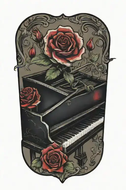 piano with a red rose on the keys  tattoo design idea