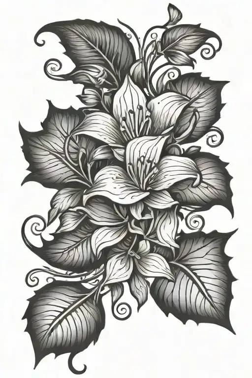 holly berry water lily poppy morning glory vine tattoo design idea