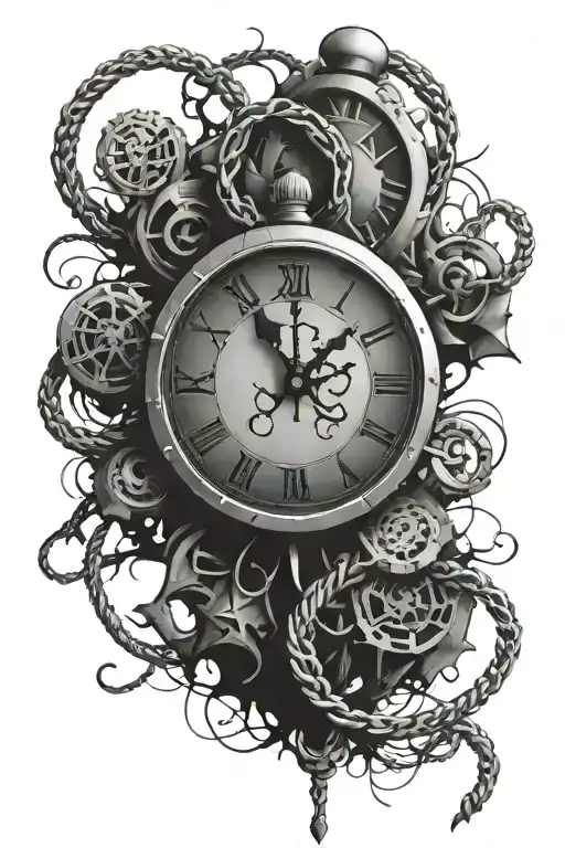 Kurapika Chain Wrapped Around Broken clock tattoo design idea
