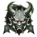 scary japanese devil oni mask with 666 as eyes white dragon tattoo design idea