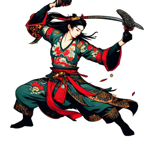 men are brave female warrior fights tattoo design idea