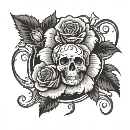 grateful dead logo with roses blooming tattoo design idea