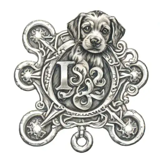 puppy paw print with a saxon anglo fire engine intertwined tattoo design idea