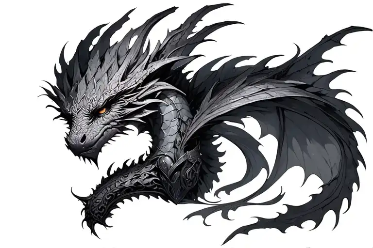 gothic dragon fairy with armor and beautiful face tattoo design idea