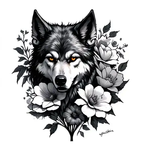 vampire wolf flowers coming tattoo design idea