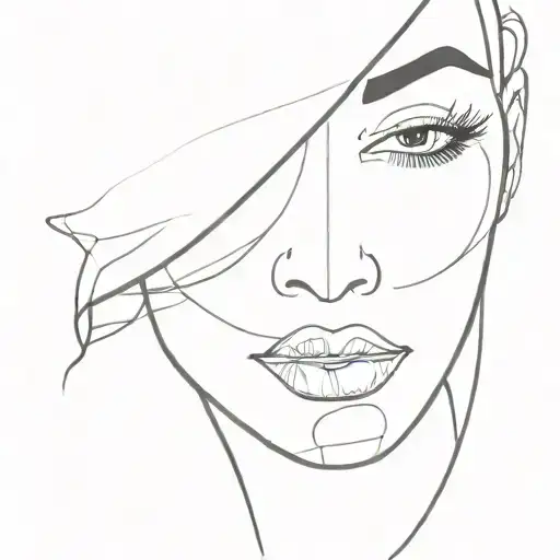 line work outline side of  black womans face tattoo design idea