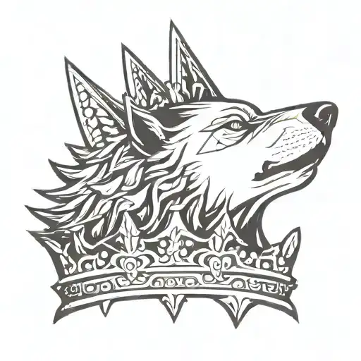 Crown, Wolf howling, wiking war old tattoo design idea