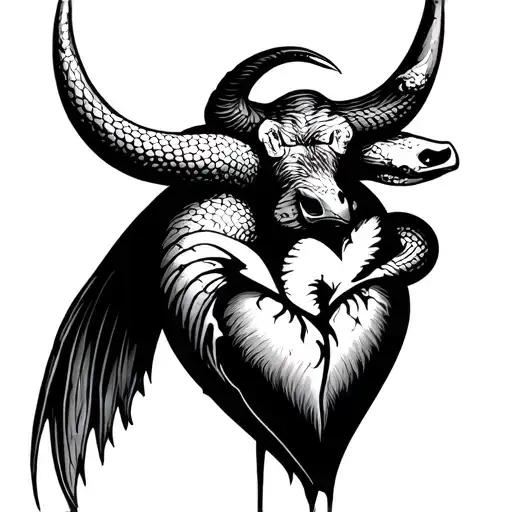 bird bull broken heart snake tattoo design idea