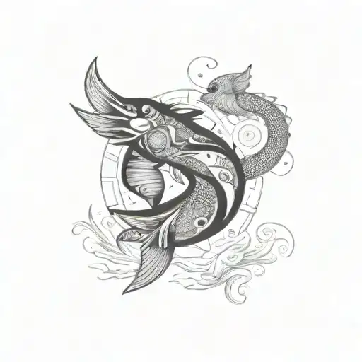 Cancer and Pisces Glyph Art tattoo design idea
