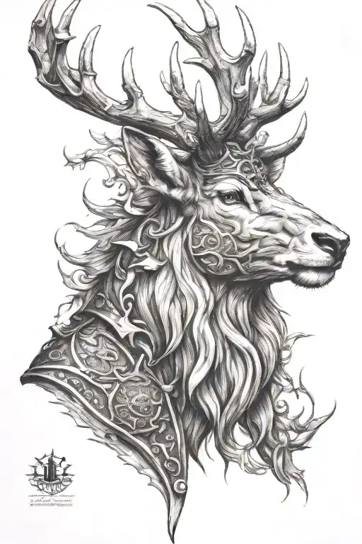 powerfull warrior stag head profil tattoo design idea