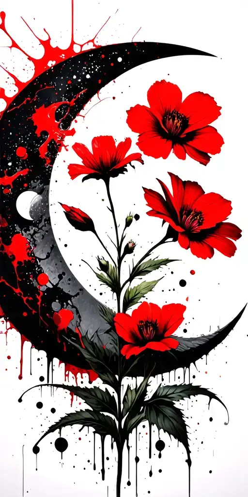 evening primrose, and crescent moon tattoo design idea