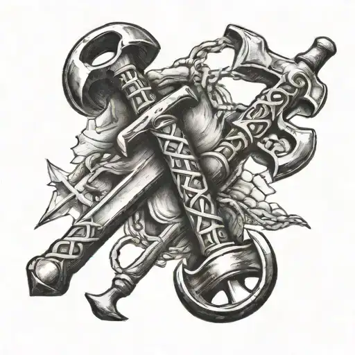crossed hammers tattoo design idea
