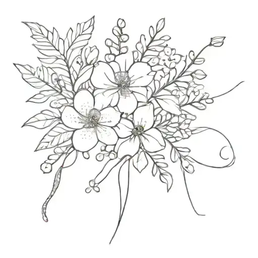 flower boquet with flowers and plants like found in california tattoo design idea
