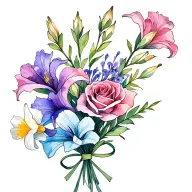 gladiolus, daffodil, rose, sweet pea birth flower bouquet tied with thin bow. I like colors: blues, pinks, purples, cyan tattoo design idea