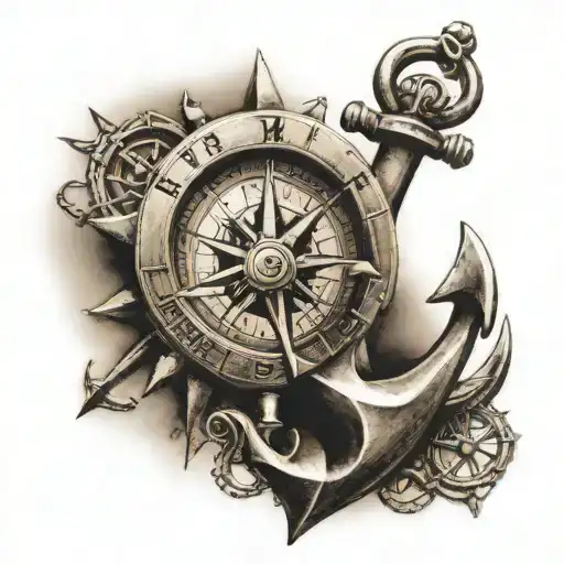 anchor and compass tattoo design idea
