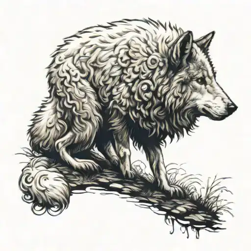 sad wolf in sheep's clothing tattoo design idea