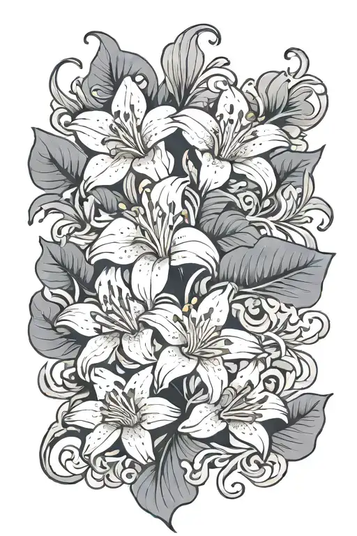 lilly flowers Chinese words love tattoo design idea