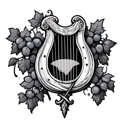 lyre wrapped in grapevines tattoo design idea