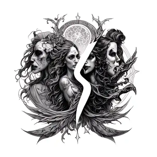 7 deadly sins vs 7 heavenly virtues tattoo design idea