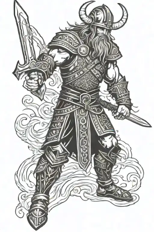 viking warrior wielding a sword tattoo design idea