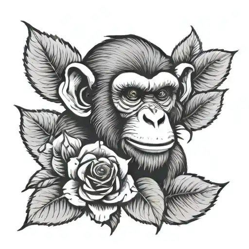 rose with stem spelling monkey tattoo design idea