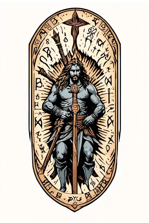 old Norse mythology inspired tattoo featuring runes of warriors, protecting and fatherhood tattoo design idea