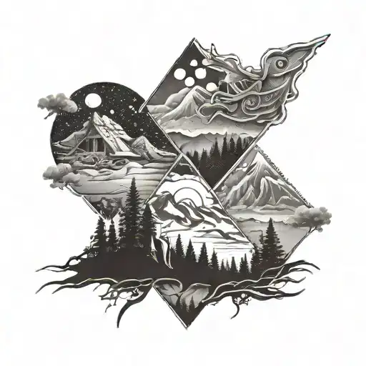 three friends who went to hill station and stargazed tattoo design idea