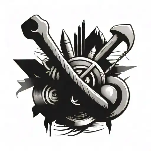A tattoo design of a laborer's tools intertwined with symbolic representations of your family, showcasing your dedication to both work and loved ones. tattoo design idea