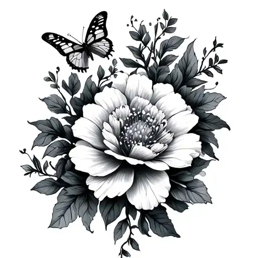 pisces, birth flower vine, two small butterflies and virgo zodiac sign tattoo design idea