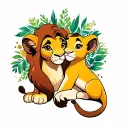 Simba and Nala cuddling tattoo design idea