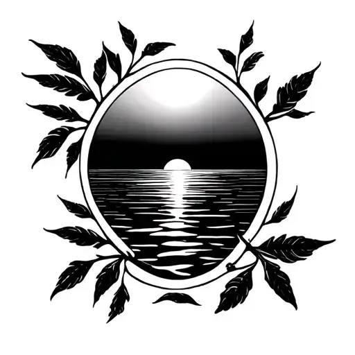 design for me a tattoo on my lower abdomen theme of a sunrise with willow leaves and water simple soft style meaning wat tattoo design idea