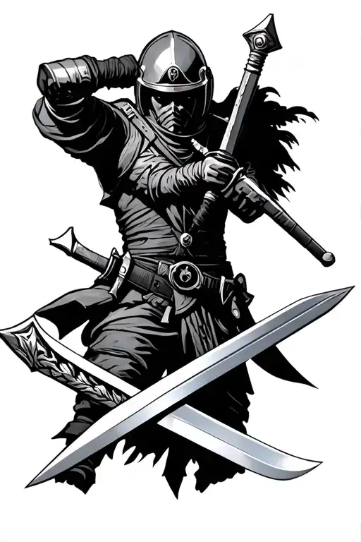 sword, spart warrior and pilot fighter tattoo design idea