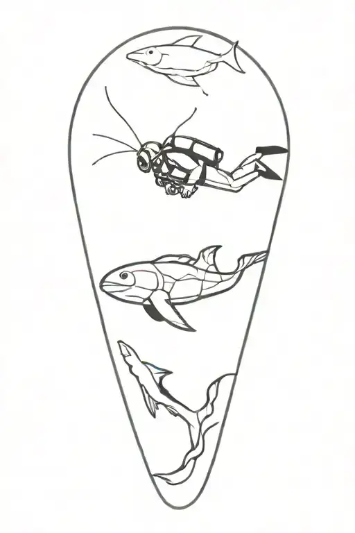 scuba diver swimming fast toward a boat tattoo design idea