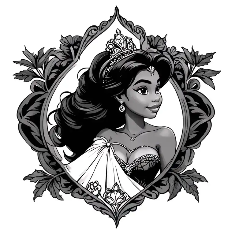 princess and the frog with a princess tiana spine tattoo tattoo design idea