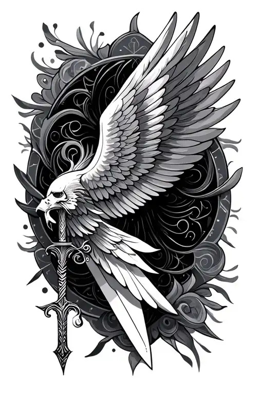 dagger, wings, mandala design incorporating elements tattoo design idea