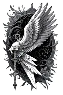 dagger, wings, mandala design incorporating elements tattoo design idea