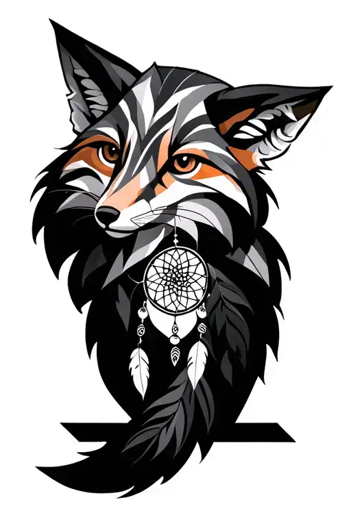 geometric entier fox with dream catcher on the bottom tattoo design idea