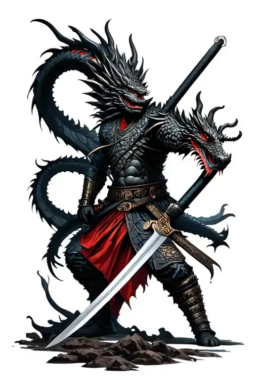 black Samurai Sword Dragon Slayer holding his sword tattoo design idea